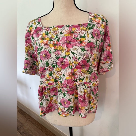 Unbranded, floral, handmade shirt, pink, yellow, and white size medium to large - Picture 1 of 3
